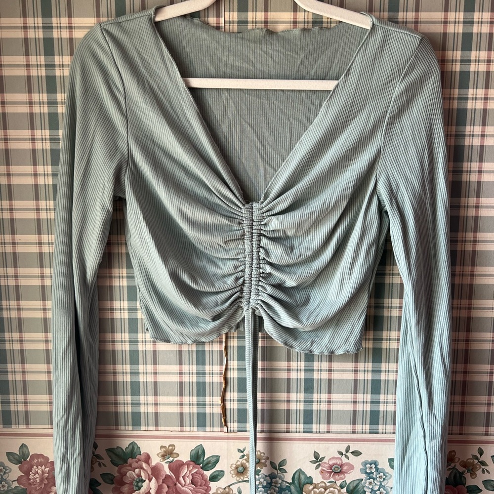 Ruched Long Sleeve Top in Light Green